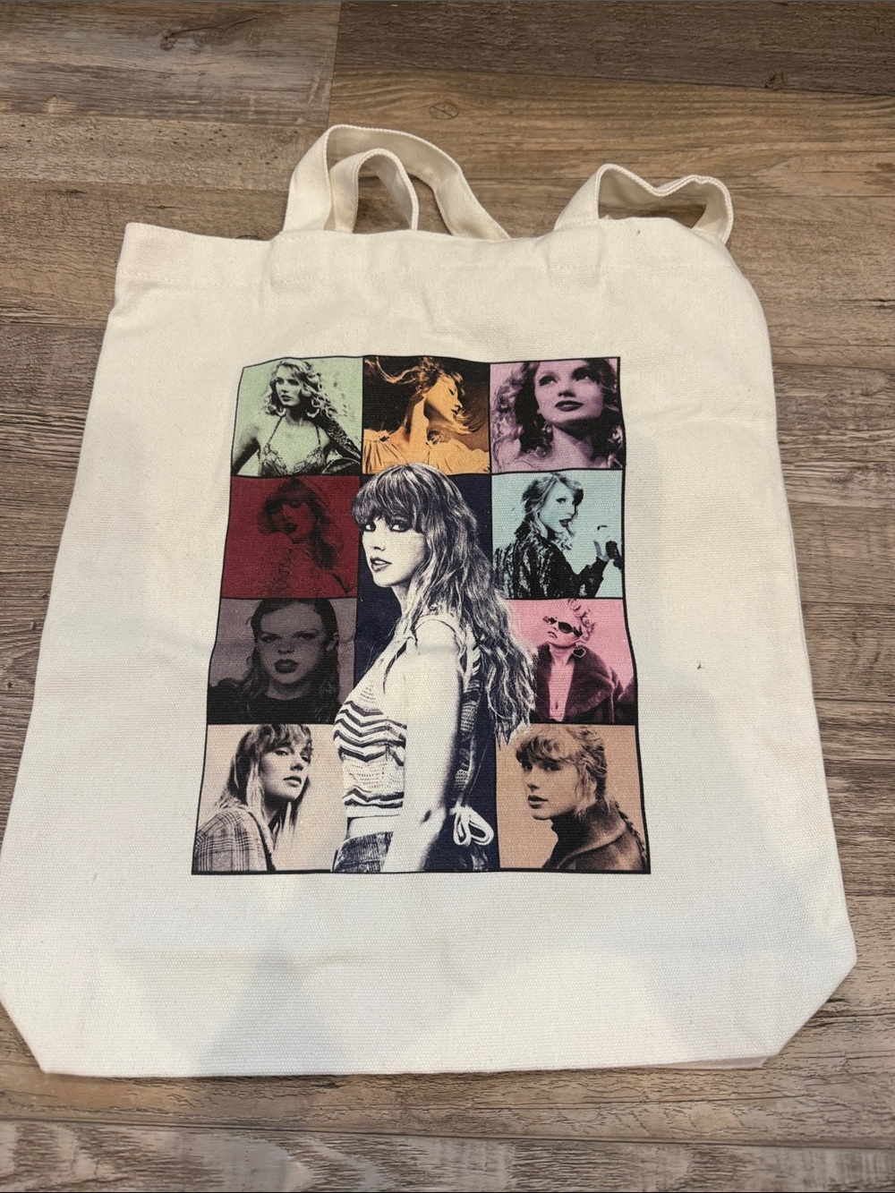 Amazon Cream Canvas Tote with Multi-Color Photo Collage